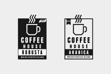 coffee logo and label in black and white , usable vector graphic template for brand, product, cafe, original craft,