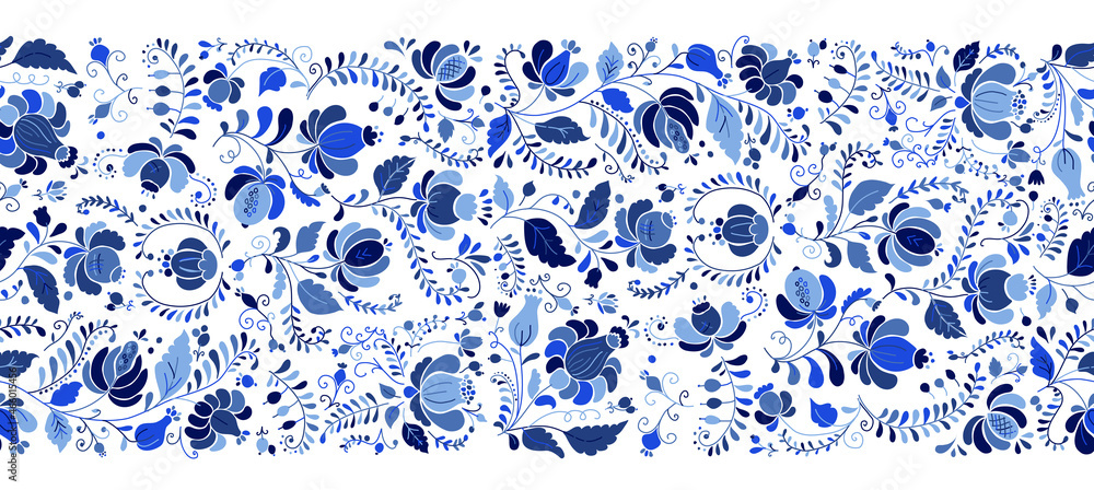 Fototapete Gzhel decorative ornament. Seamless Pattern Background