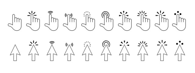 Arrow cursor. Hand Cursor. Vector illustration. Click. Indicator.