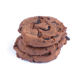 chocolate chip cookies isolated on white background with clipping path. black chocolate. Biscuit biscuits with cocoa. High quality photo