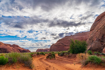Dirt road through the Monument Valley desert