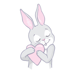 Hand Drawn Cute Bunny, print design rabbit, children print on t-shirt.