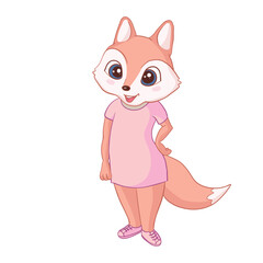 Cute little fox. Vector animal illustration. Hand drawn cartoon fox.