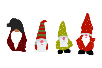 Set of little garden gnomes. Collection of cute holidays elves with hats. Vector illustration for New Year postcard. print template design.