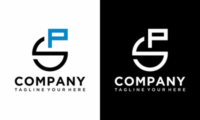 Initial letters SP circle shape monogram black and blue simple logo design vector template on a black and white background.