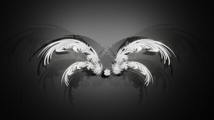 Abstract futuristic composition of thorn wings casting shadows on a black background, 3d render