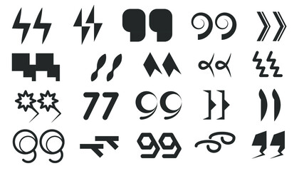 Abstract Set Collection Black Quotemarks Speech Punctuation Excerpt Remarks Icons Vector Design Style