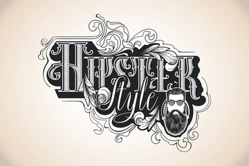 Hipster Style Hair Beards Barbershop Fashion Gentleman Tattoo Engraving Hair - 466020462
