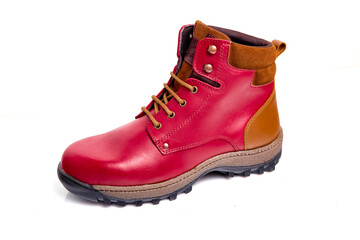 Men's leather boot in various colors on a white background.