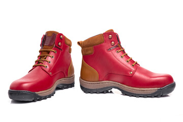 Men's leather boot in various colors on a white background.