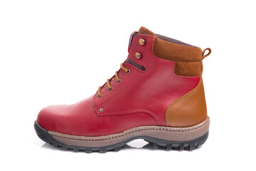 Men's leather boot in various colors on a white background.