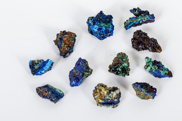 Macro mineral stone Malachite and Azurite against white background