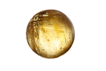 Macro mineral stone Calcite orb on a white background