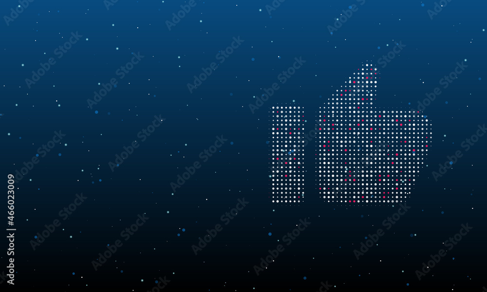 Poster on the right is the thumb up symbol filled with white dots. background pattern from dots and circles