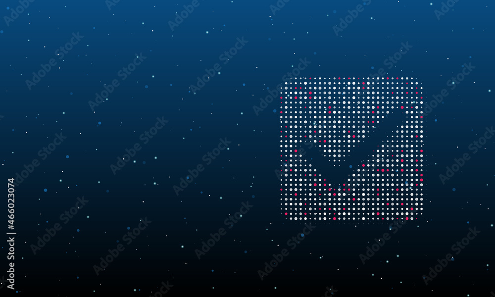 Poster on the right is the checkbox symbol filled with white dots. background pattern from dots and circles