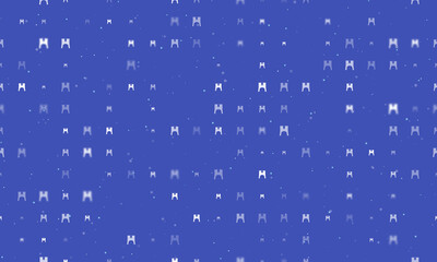 Seamless background pattern of evenly spaced white women's jacket symbols of different sizes and opacity. Vector illustration on indigo background with stars