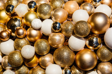 merry christmas, cute festive decoration close up, beautiful toys for new year.Glass Christmas balls for the Christmas market.