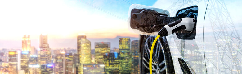 EV charging station for electric car in concept of green energy and eco power produced from...