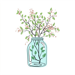 Obraz premium Vector illustration with beautiful branches of a plant. Glassware and branches with leaves. Fashionable compositions for printing on clothes and interior decoration.