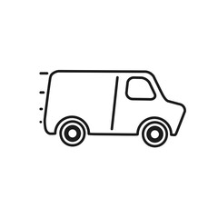 Delivery truck silhouette, side view simple black icon on white