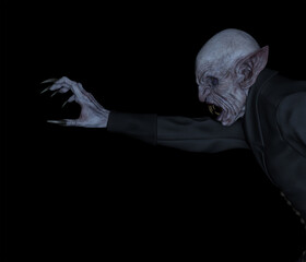 3d illustration of a Nosferatu style Vampire reaching out with a clawed hand