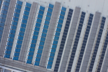 Top down view of Solar energy system panel on roof top