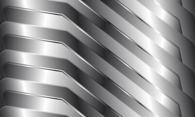 Abstract 3d silver metallic geometric shapes background. Three-dimensional silver gradient pattern metal texture. Vector illustration