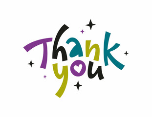 Thank you lettering in funny, playful style. Thanksgiving day greeting card design element.