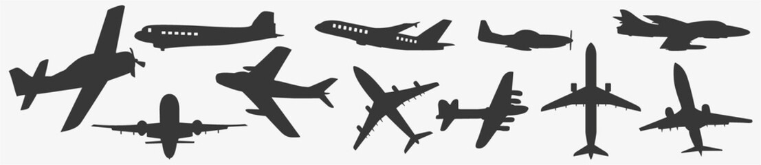 Plane icon set. Aircraft's flat style. Airplane icon vector. Flight transport symbol. Travel illustration.