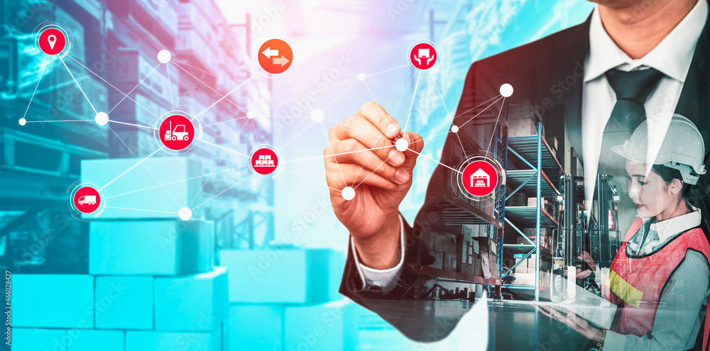 Poster smart warehouse management system with innovative internet of things technology to identify package 