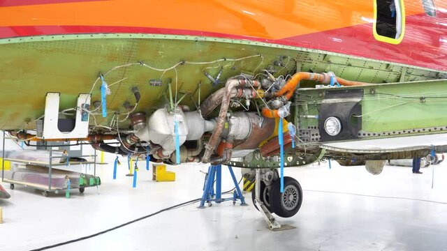 Close Up Of An Environmental Control System (ECS) Of An Aircraft. 4k