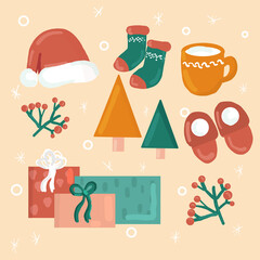 Christmas icons. Christmas icons set. Holiday objects collection vector illustration EPS10