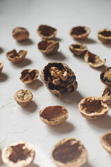 Walnut shell on white table