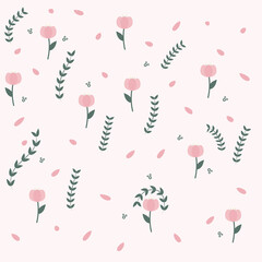 Floral seamless pattern with cute sensible elegant colors. Flowers, leaves, vines petals  and little details. Light baby colors. 