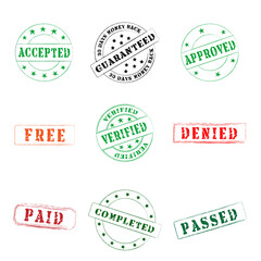 Color vector stamps Accepted, Guaranteed, Approved, Free, Verified, Denied, Paid, Completed, Passed