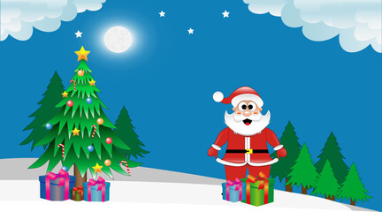 Winter christmas composition in paper cut style.Merry Christmas. Vector illustration.