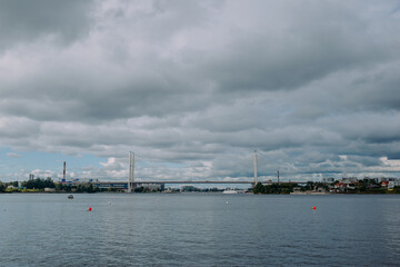 Fototapeta na wymiar Cable-stayed bridge city of St. Petersburg. Neva River.