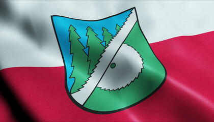 3D Waving Poland City Flag of Hajnowka Closeup View
