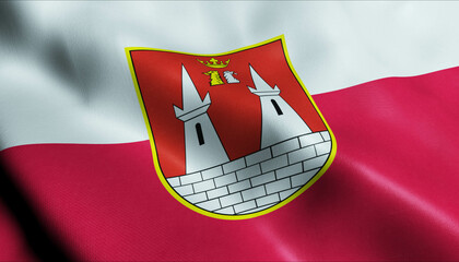 3D Waving Poland City Flag of Gniewkowo Closeup View