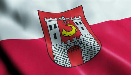 3D Waving Poland City Flag of Sława Closeup View - obrazy, fototapety, plakaty