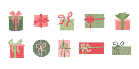 Vector set of gift boxes in flat style. Celebration