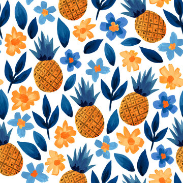 Seamless decorative pattern with pineapples.