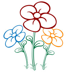 colorful cartoon flowers linework