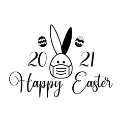 Vector greeting card with Easter bunny picture in mask and 2021 inscription