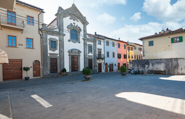 San Filippo Neri Church (17th century) in the old village of Castelfranco Piandiscò, Tuscany,...
