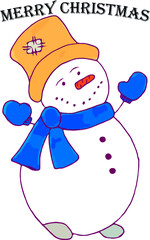 Snowman with hat and scarf isolated on white background. Vector illustration