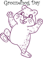 Happy Groundhog Day design with cute groundhog. Flat vector illustration.