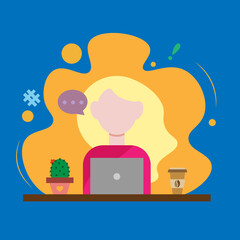 Woman with laptop. Woman at the office. Remote work.