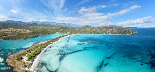 Aerial view with Santa Giulia beach, Corsica, France
