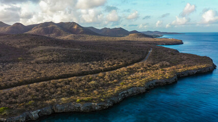 Aerial view above scenery of Curacao, the Caribbean